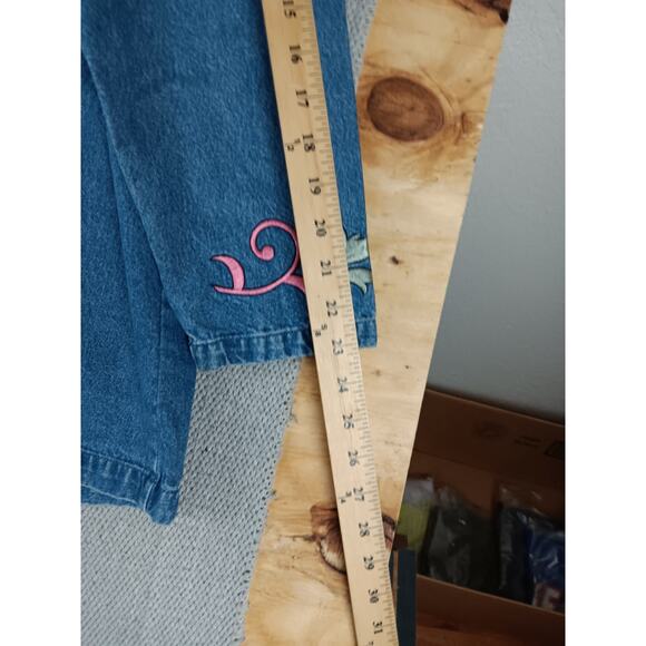 Denim & Co. Vintage Denim Shirt Chore Womens Medium Blue Floral Embroidered Y2K - Picture 10 of 11